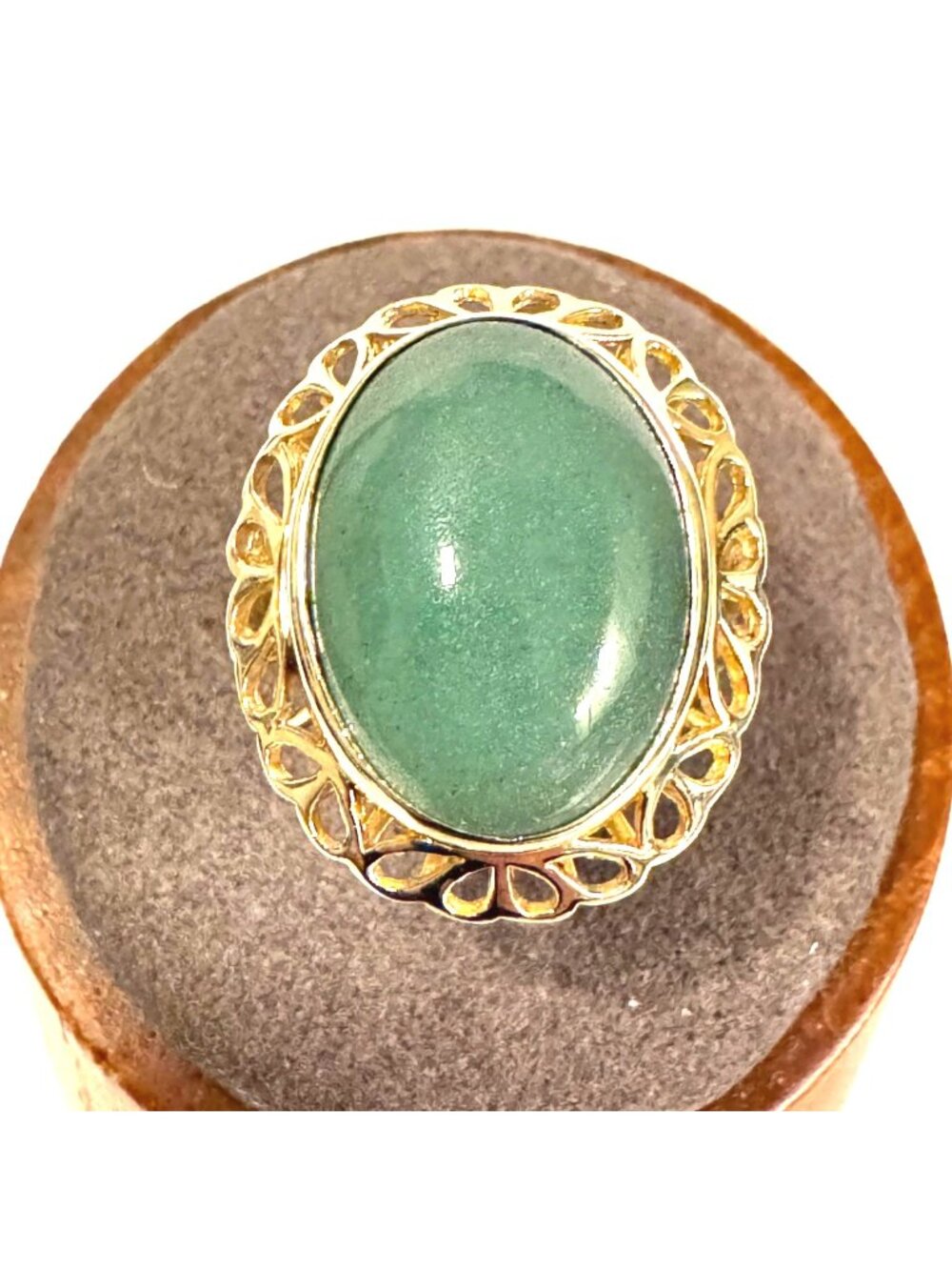 Gold Over Sterling Silver 925 Green Onyx Filigree Border Statement Ring Size 5